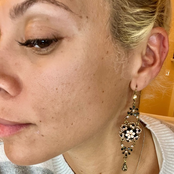 Michal Negrin Gold and Black Floral Earrings Swarovski crystals - Picture 2 of 8